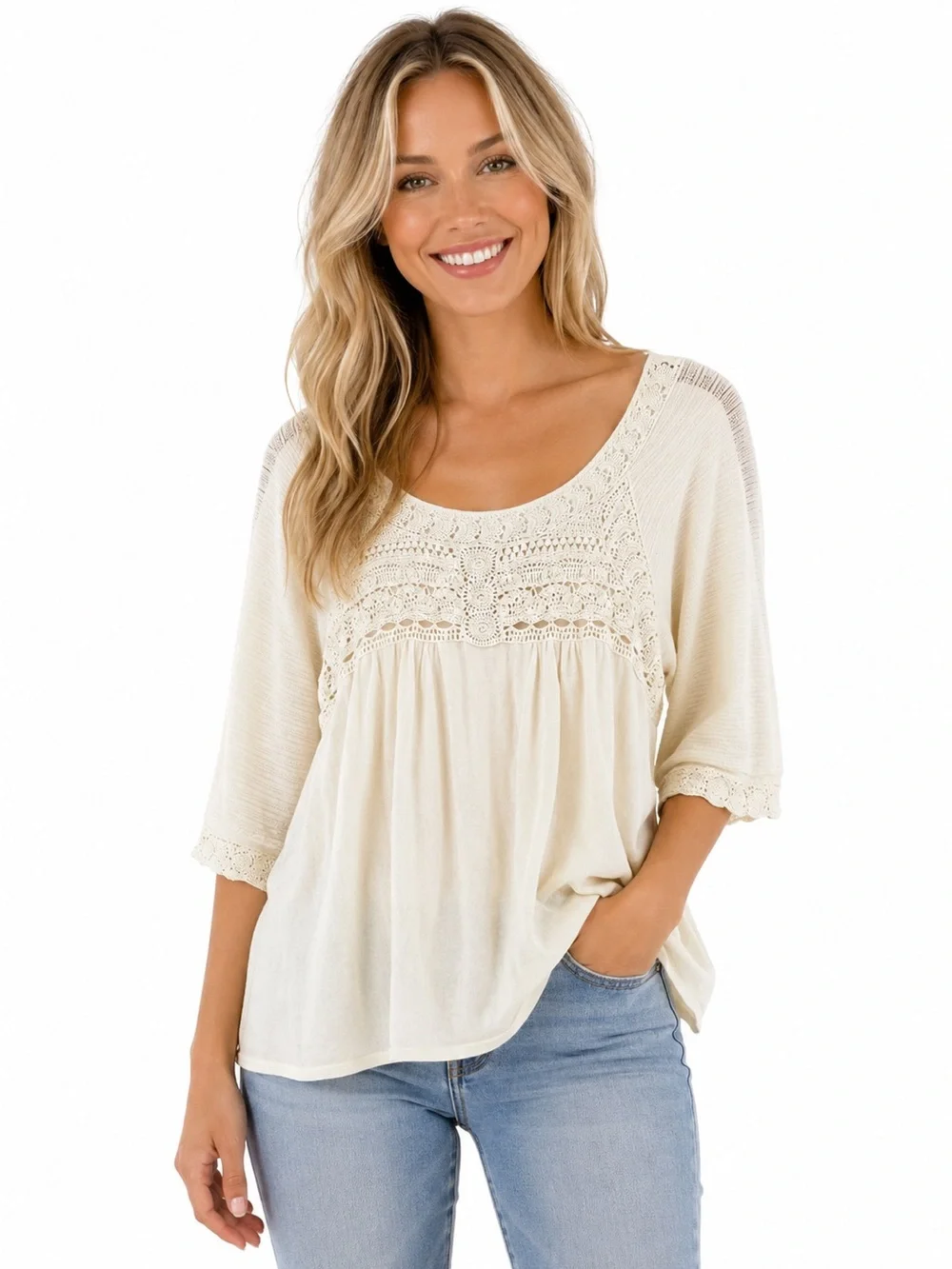 Banana Republic Women's Cream Crochet Peasant Top Size XL